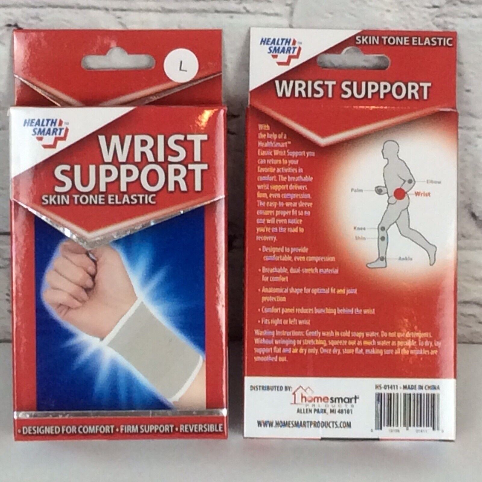 Health Smart Wrist Support Size Large Set Of 2 Skin Tone Elastic Reversible NIP
