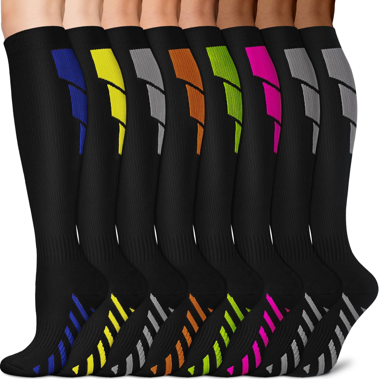 Compression Socks for Men & Women – 8 Pack Knee High 15-20mmHg Support for Runni