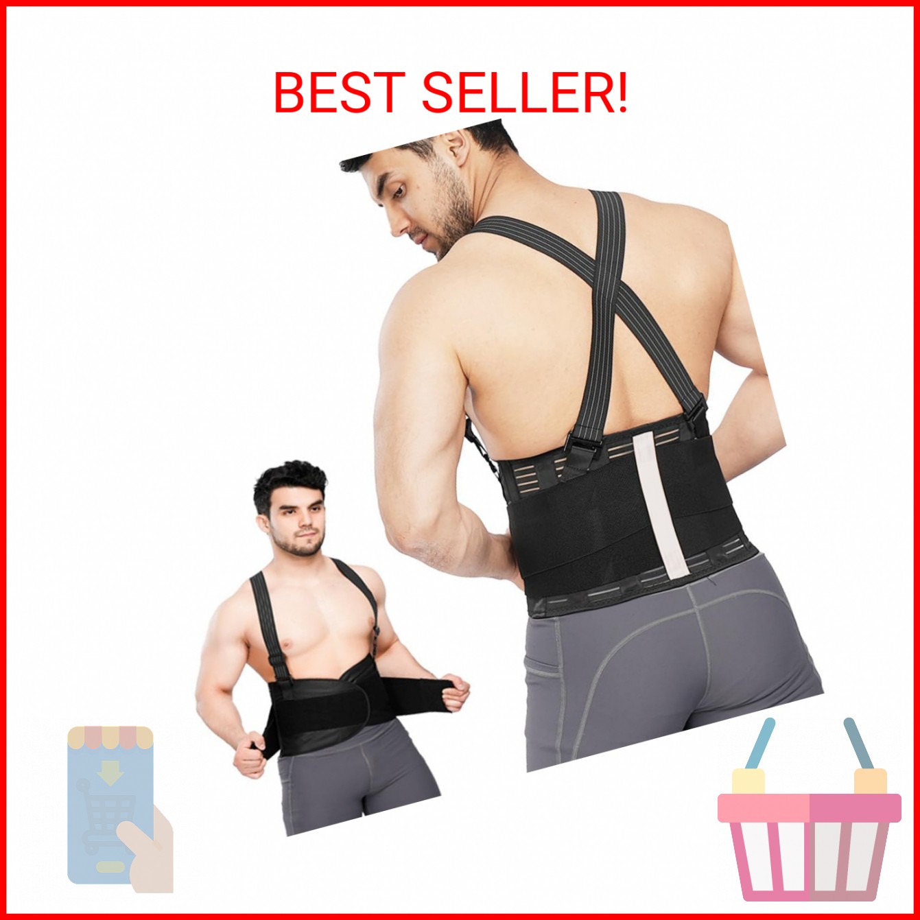 Adjustable and Dismountable Waist Support with Shoulder Straps for Men – Profess