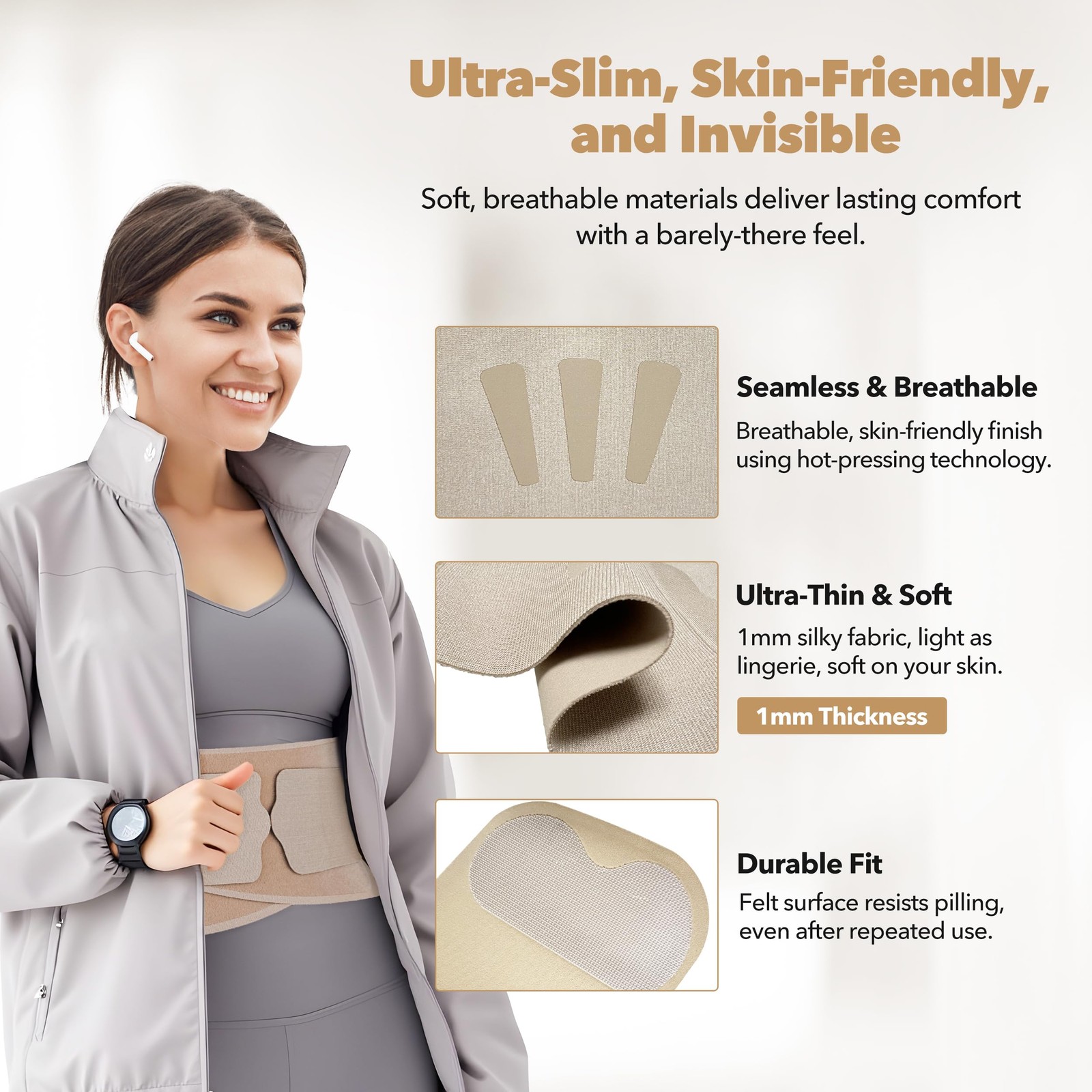 Slim Fit Lower Back Brace UltraThin Ergonomic Resin Support Beige Medium