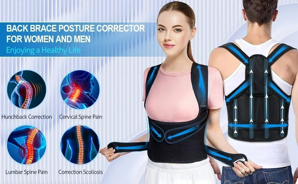 FUBEICHLY Posture Corrector Back Brace Adjustable Spine Support Men Women