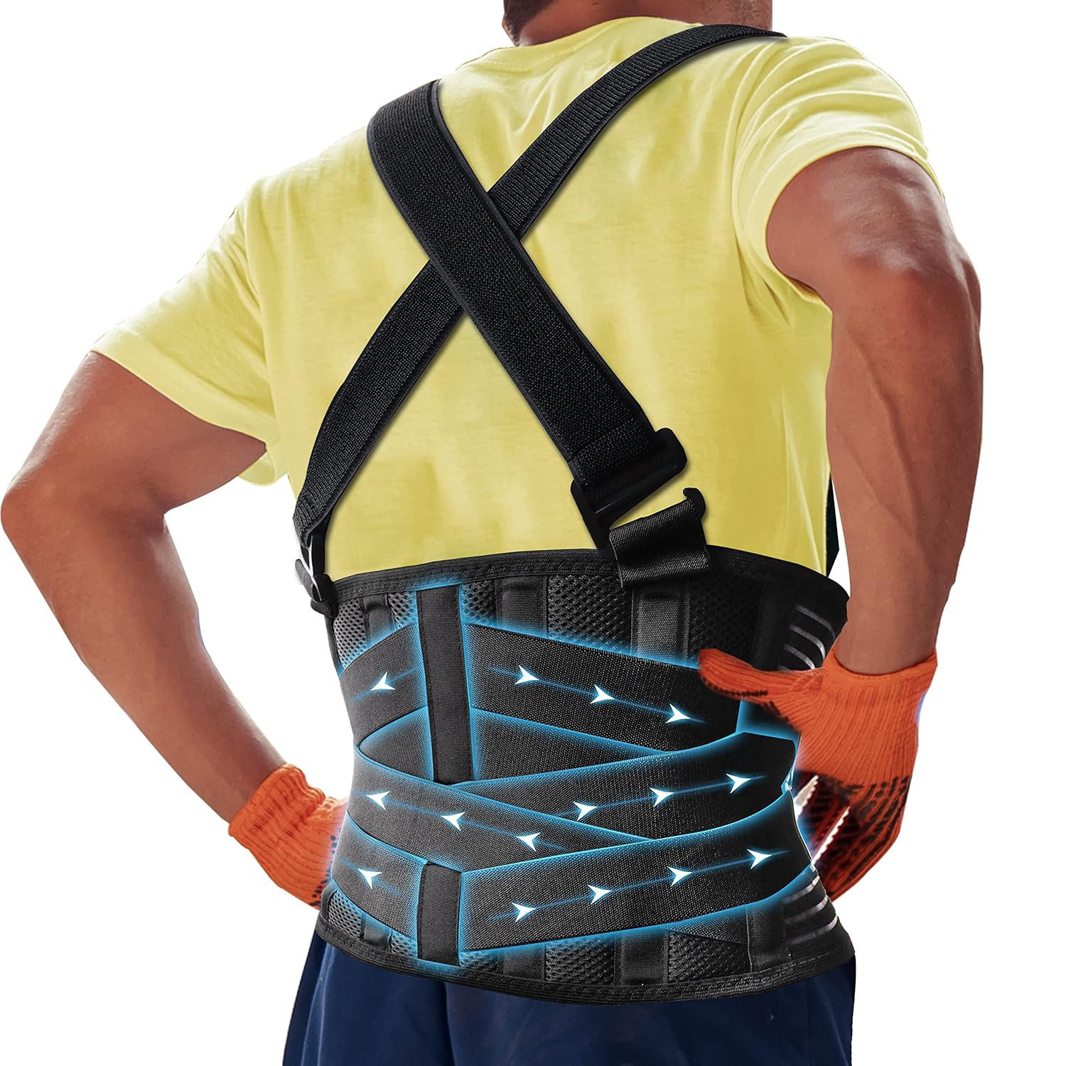 DARLIS Plus Size 5XL/6XL Work Back Brace with Removable Suspender Straps, Postur
