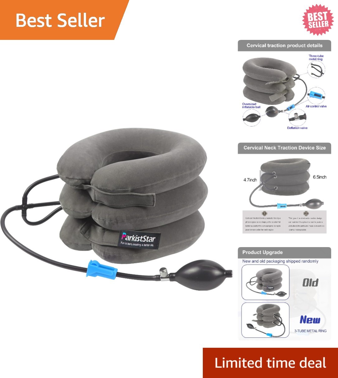 Ergonomic Cervical Traction Device – 3 Tube Quick Inflation for Neck Pain Relief