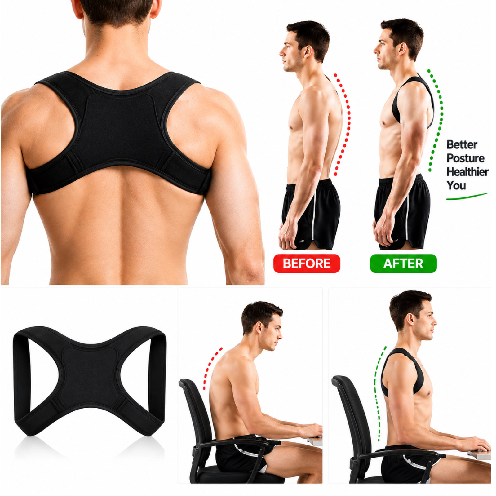 2PCS Back Posture Corrector Shoulder Support Brace Adjustable Belt Men Women