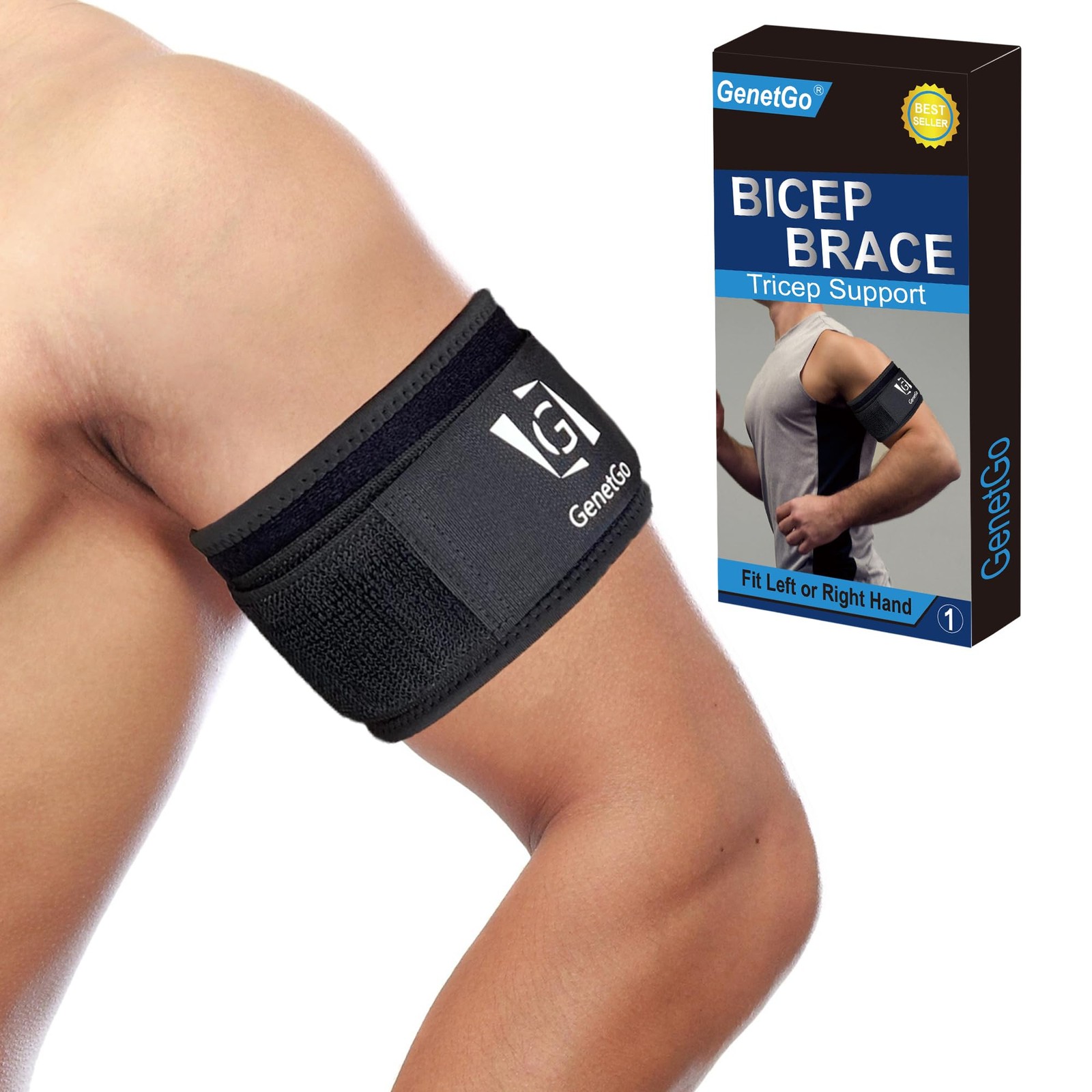 GenetGo Bicep & Tricep Tendonitis Brace Compression S/M Width-3″, Black