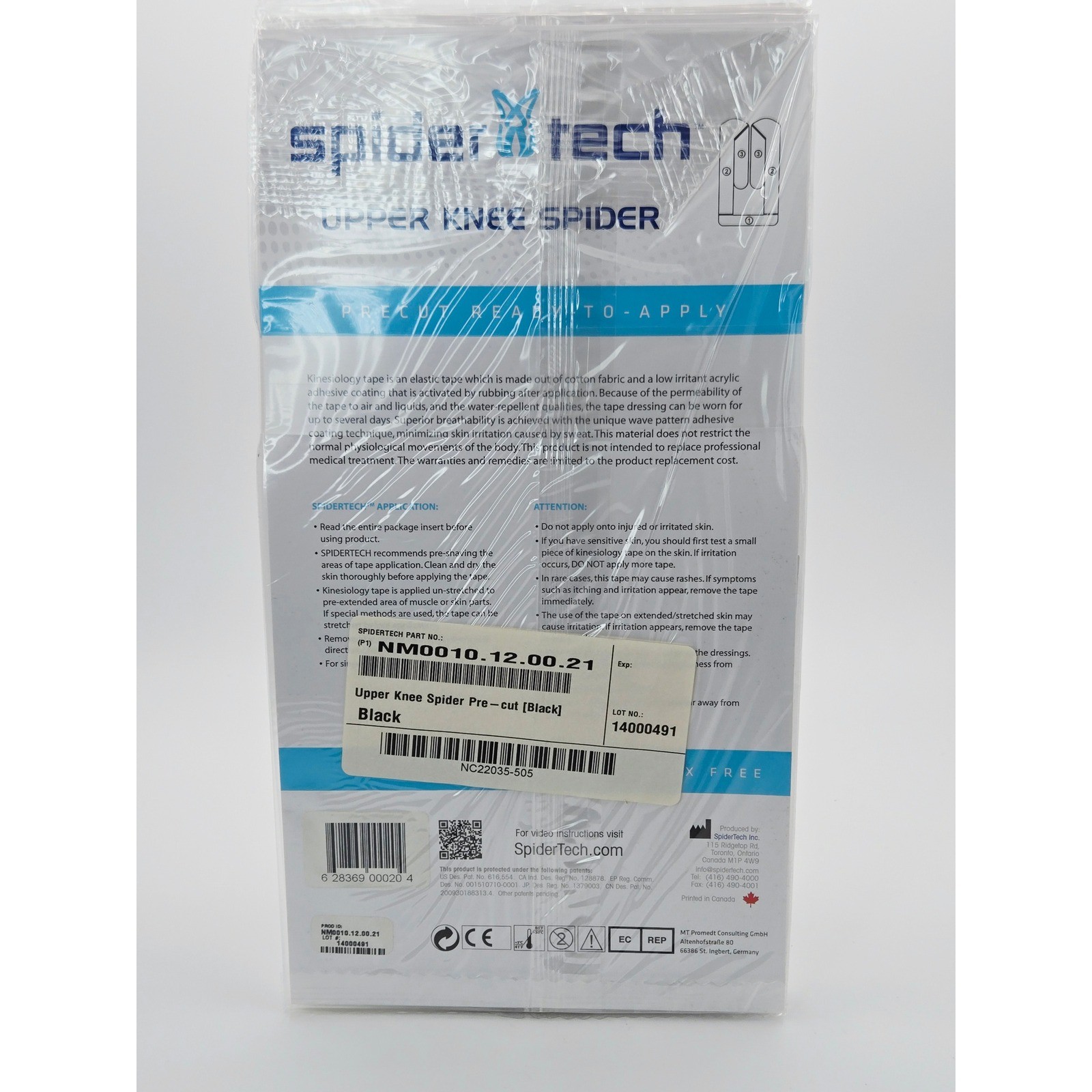 SpiderTech Upper Knee Spider Precut Kinesiology Tape Black 5 pack New