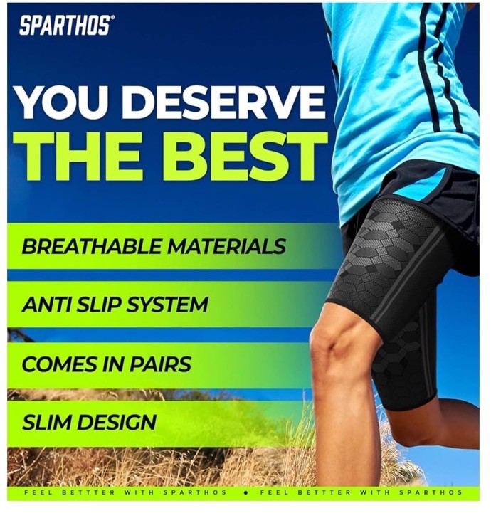 Sparthos Thigh Compression Sleeves Quad and Hamstring Support Size SMALL Black