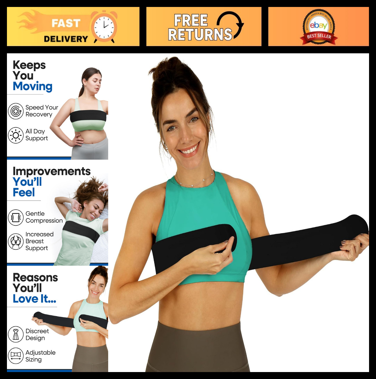 Post-Surgery Breast Augmentation Band – Implant Stabilizer & Compression Wrap –