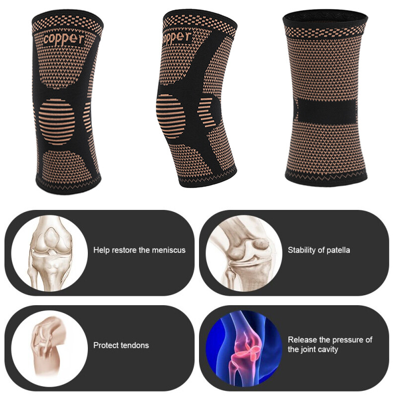 Copper Knee Brace Compression Sleeve Support Joint Arthritis Pain Relief Sports