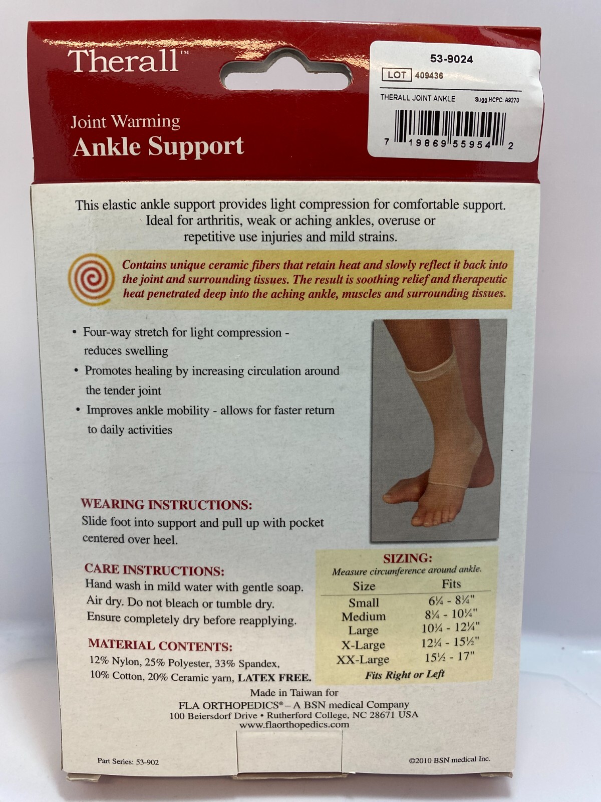 THERALL ARTHRITIS CARE JOINT WARMING ANKLE SUPPORT SLEEVE SIZE SMALL RIGHT LEFT