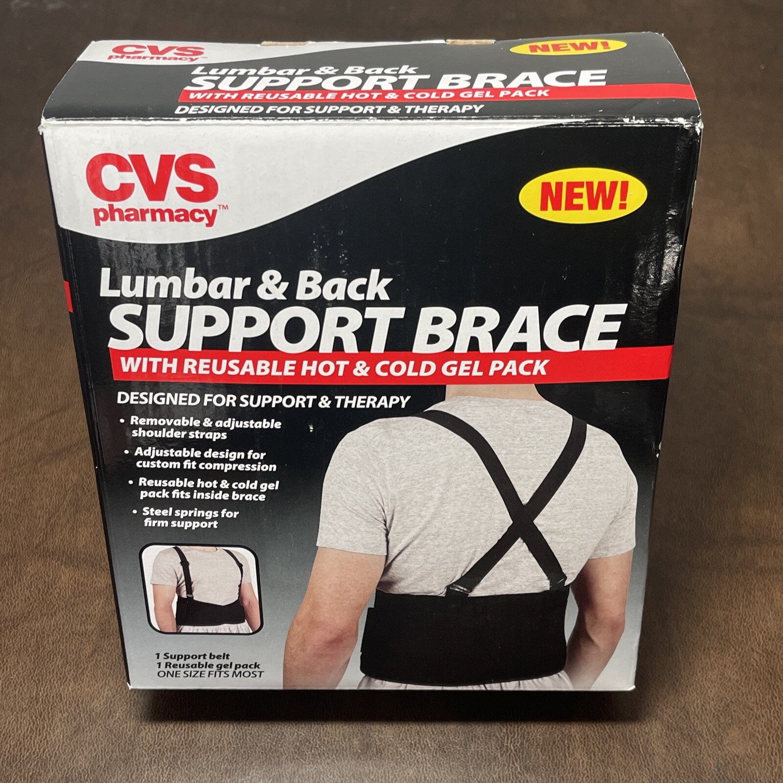 NEW CVS Lumbar And Back Support Brace w/ Reusable Hot & Cold Gel Pack – One Size