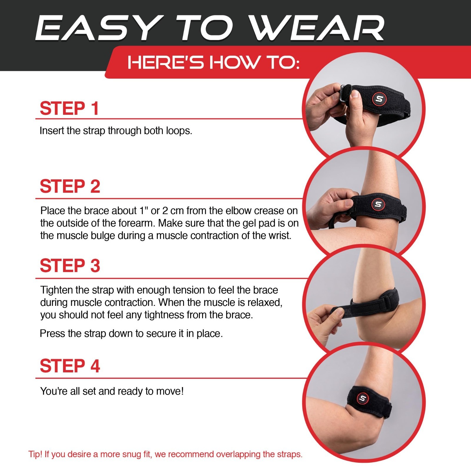 Tennis Elbow Brace for Men & Women – Tendonitis Support Wrap, Golfers Elbow Reli