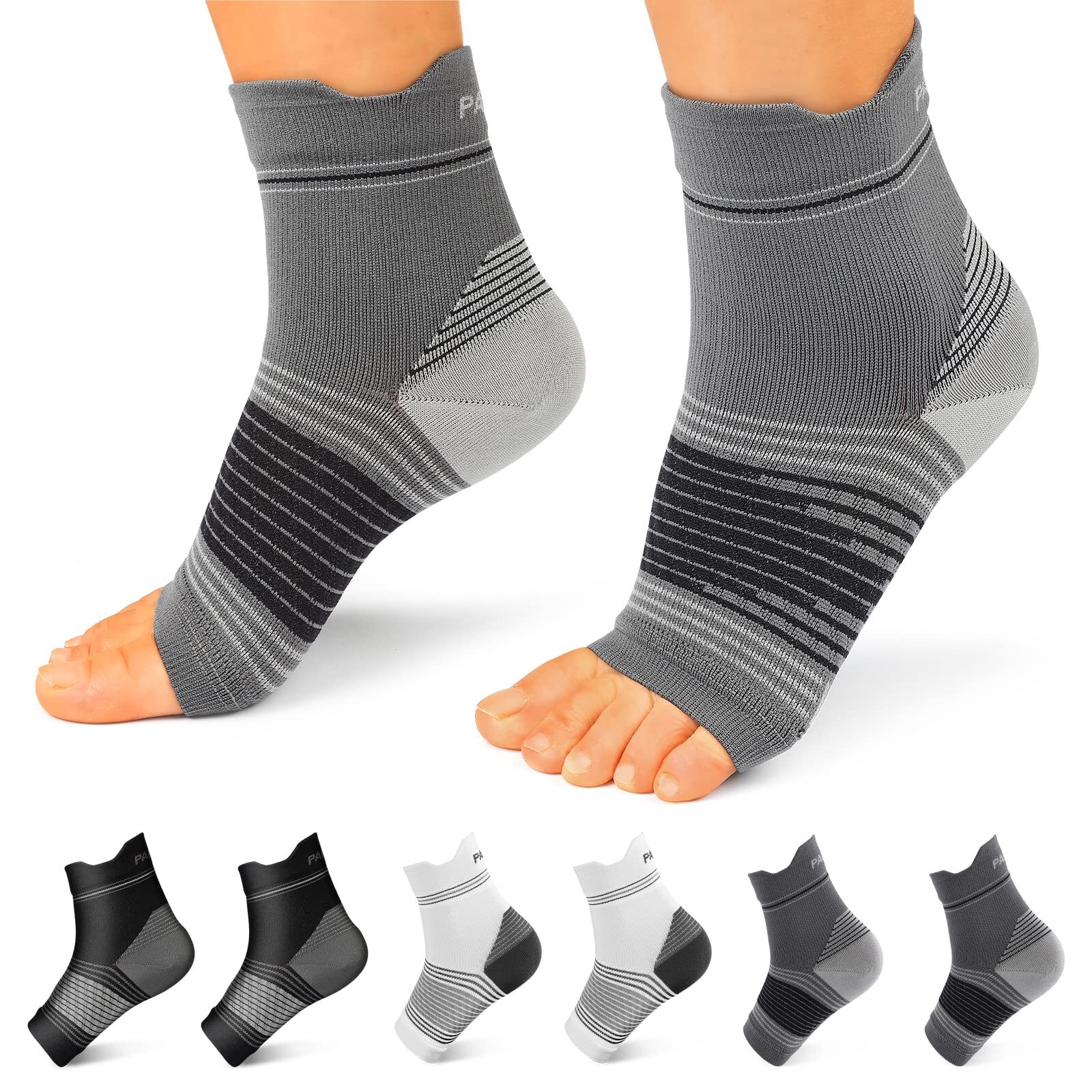 Plantar Fasciitis Sock 6 Pairs Medium Black Gray White Compression
