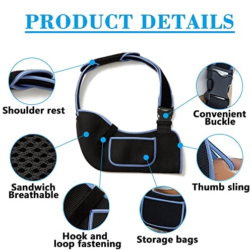 Arm Sling Shoulder Immobilizer Brace – Rotator Cuff Support – Medium Black