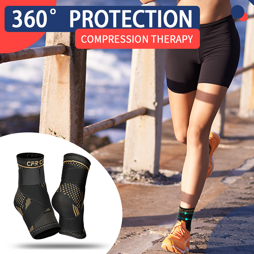 Copper Ankle Brace Support Compression Sleeve Arthritis Tendonitis Adjustable