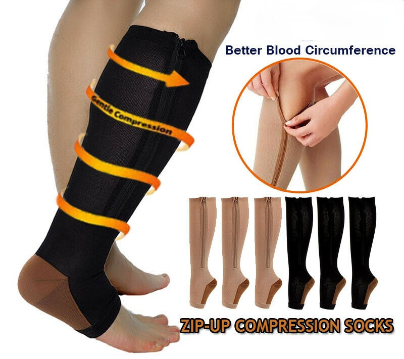 Compression Socks Zipper Pressure Men Women Long Stockings Pain Relief Leg S-XXL