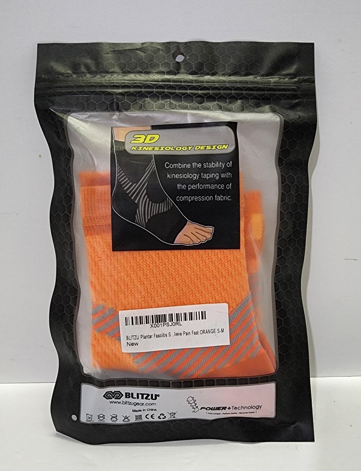 Blitzu Compression Performance Foot Sleeves Orange Size Small-Medium 1 Pair