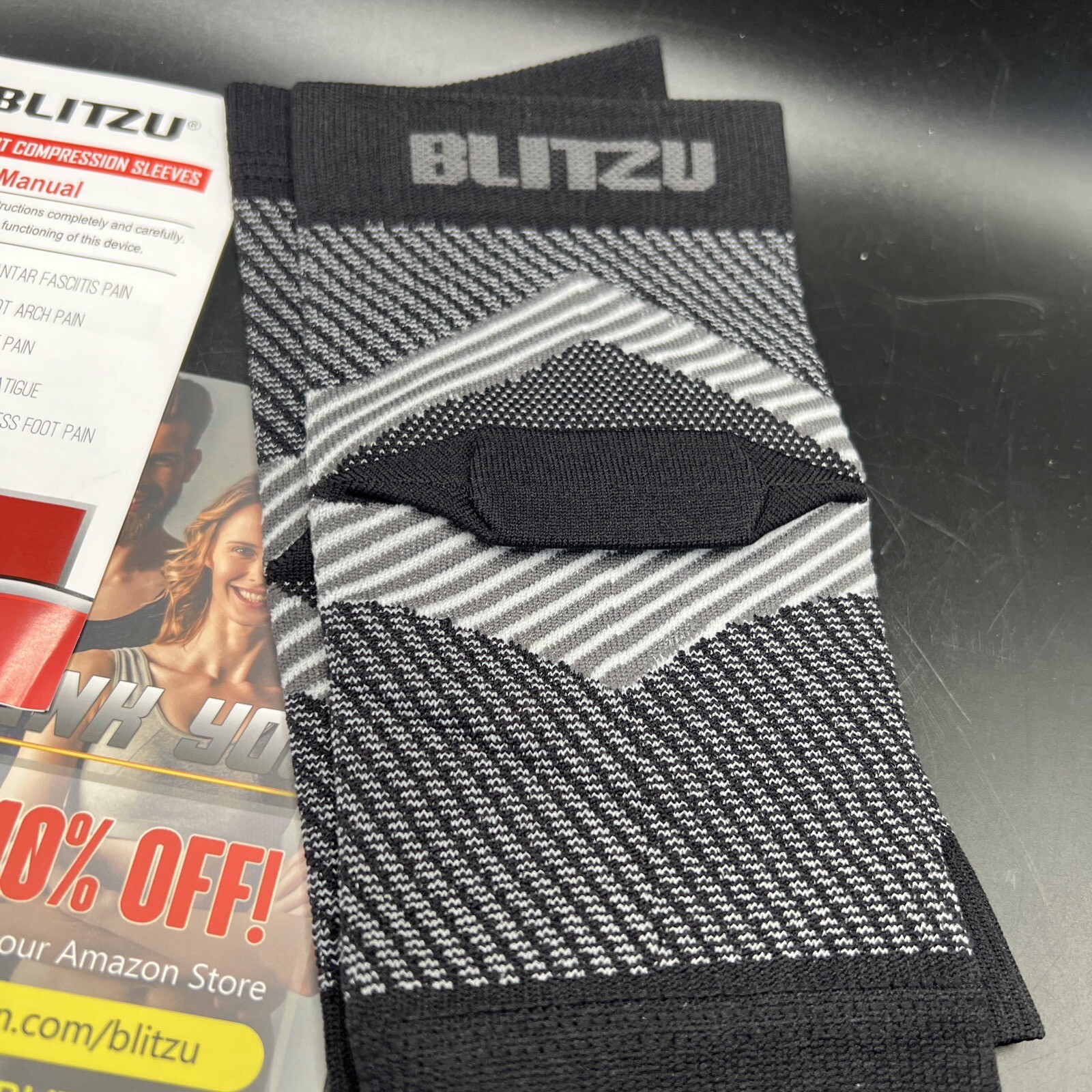 X 3 Blitzu Foot Compression Sleeves For Plantar Fasciitis Heel Spurs Women L/XL