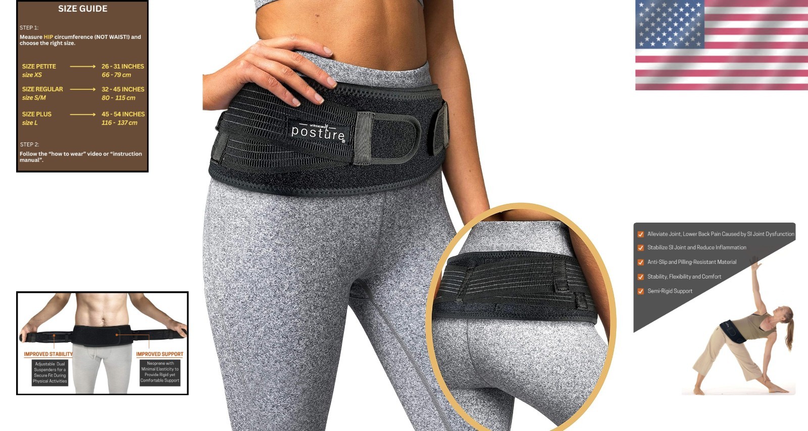 Versatile Sacroiliac Belt for Lower Back & Hip Pain Relief | Regular Fit, Black