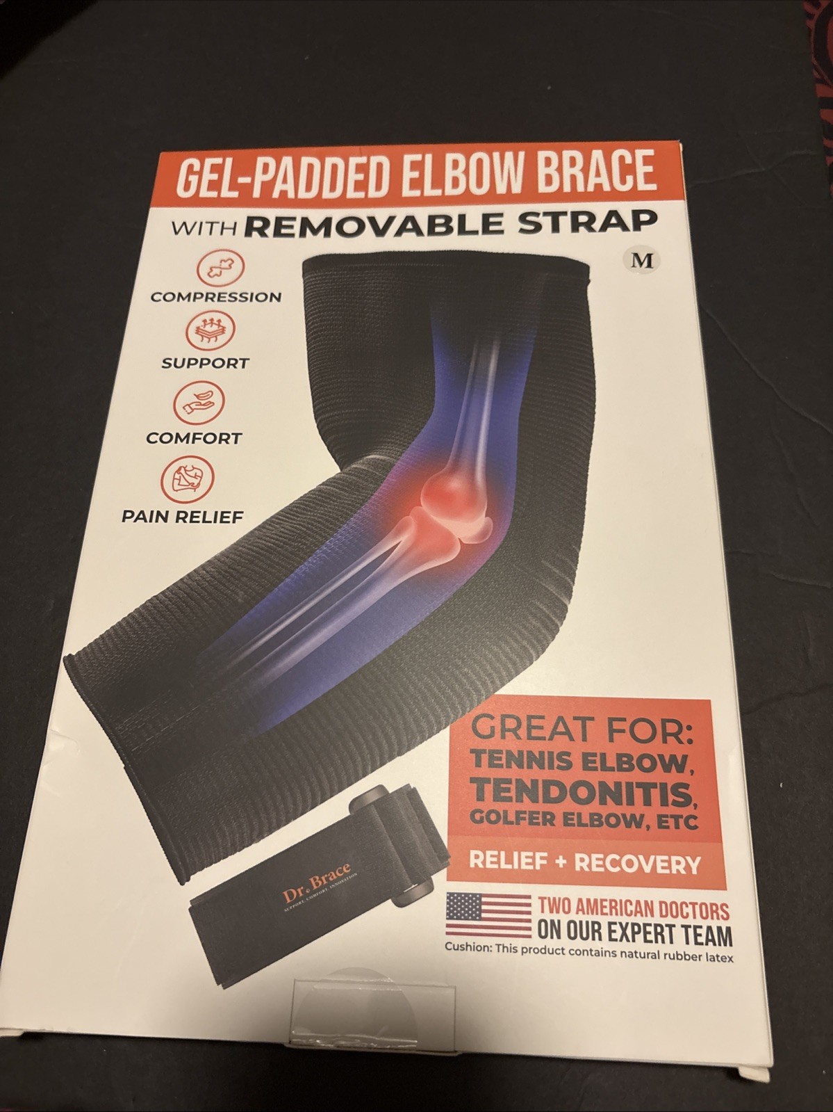 DR. BRACE Elite Elbow Brace with Gel Pad and Removable Compression Strap
