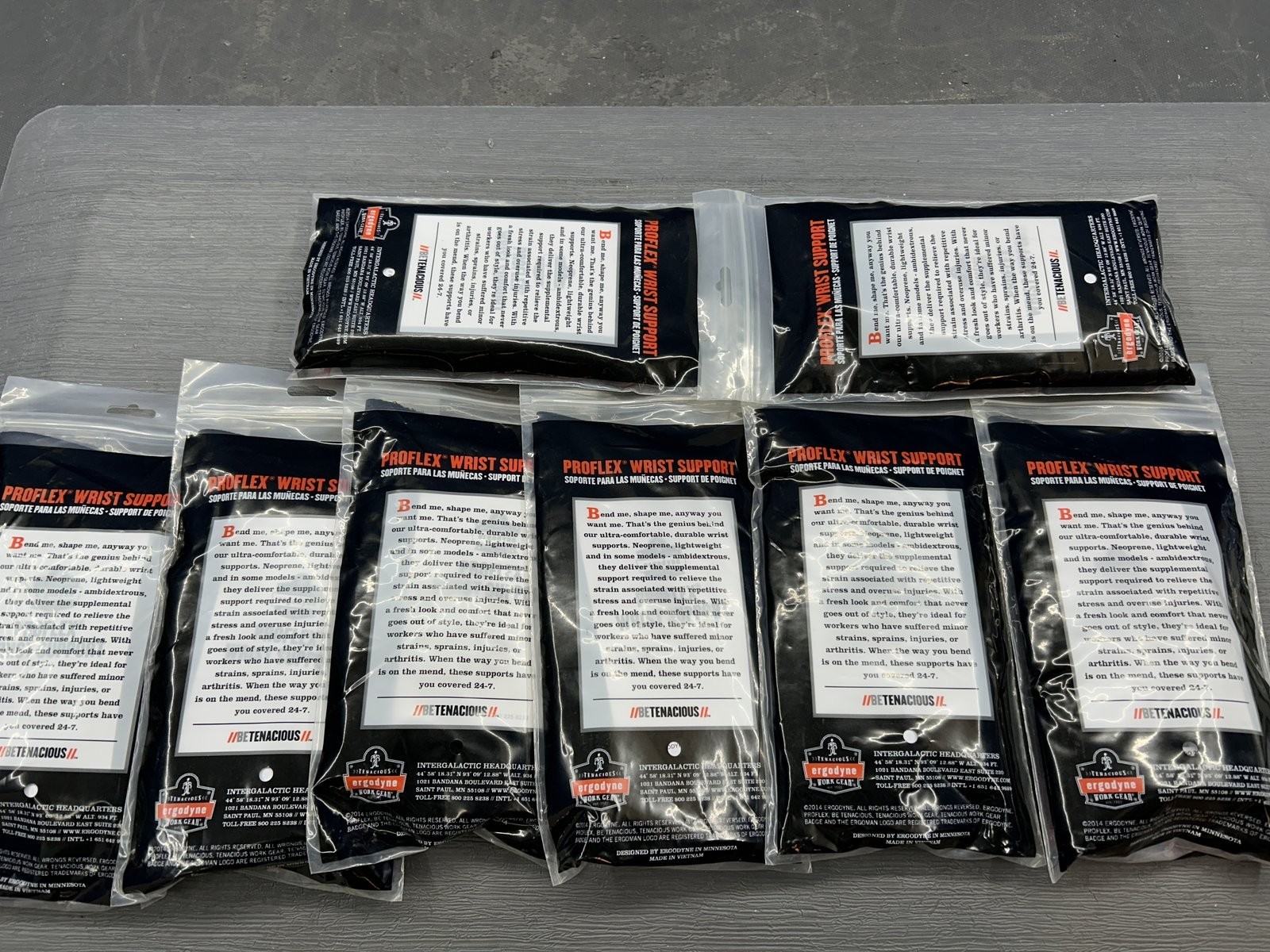 NEW LOT OF 8 ERGODYNE WORK GEAR 675 PROFLEX WRIST SUPPORT AMBI-DEXTROUS DOUBLE**