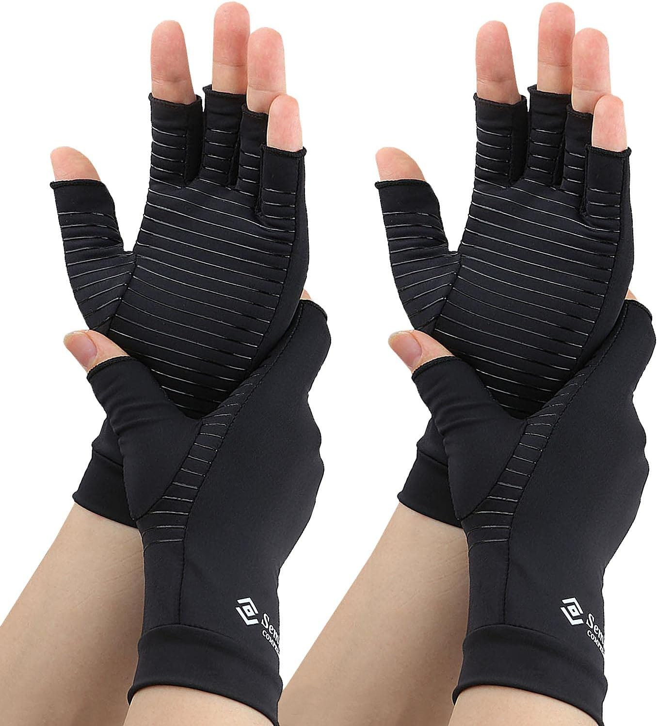 2 Pairs Compression Gloves for Women and Men, Fingerless Copper Arthritis Gloves
