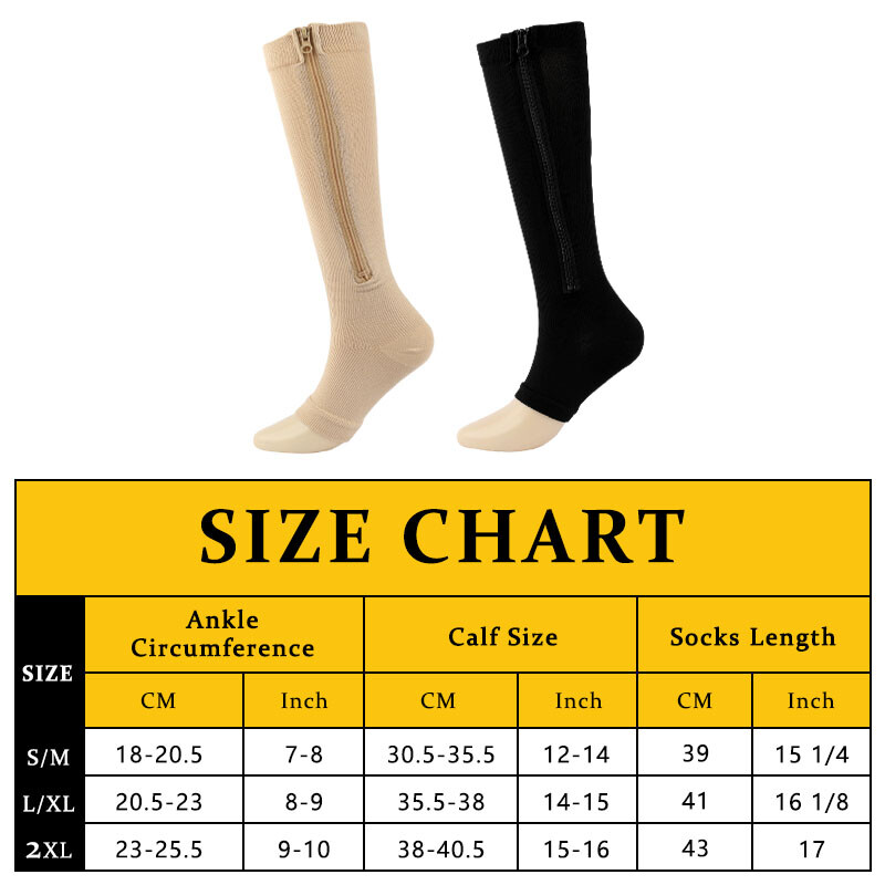 Unisex Copper Compression Varicose Vein Socks Zip Sports Pressure Leg Support US