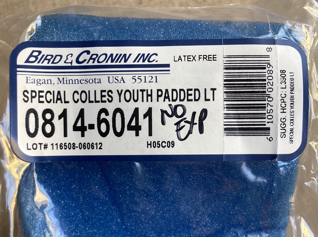 Bird & Cronin Inc Special Colles Youth Padded Left Wrist Brace Rigid New Unused