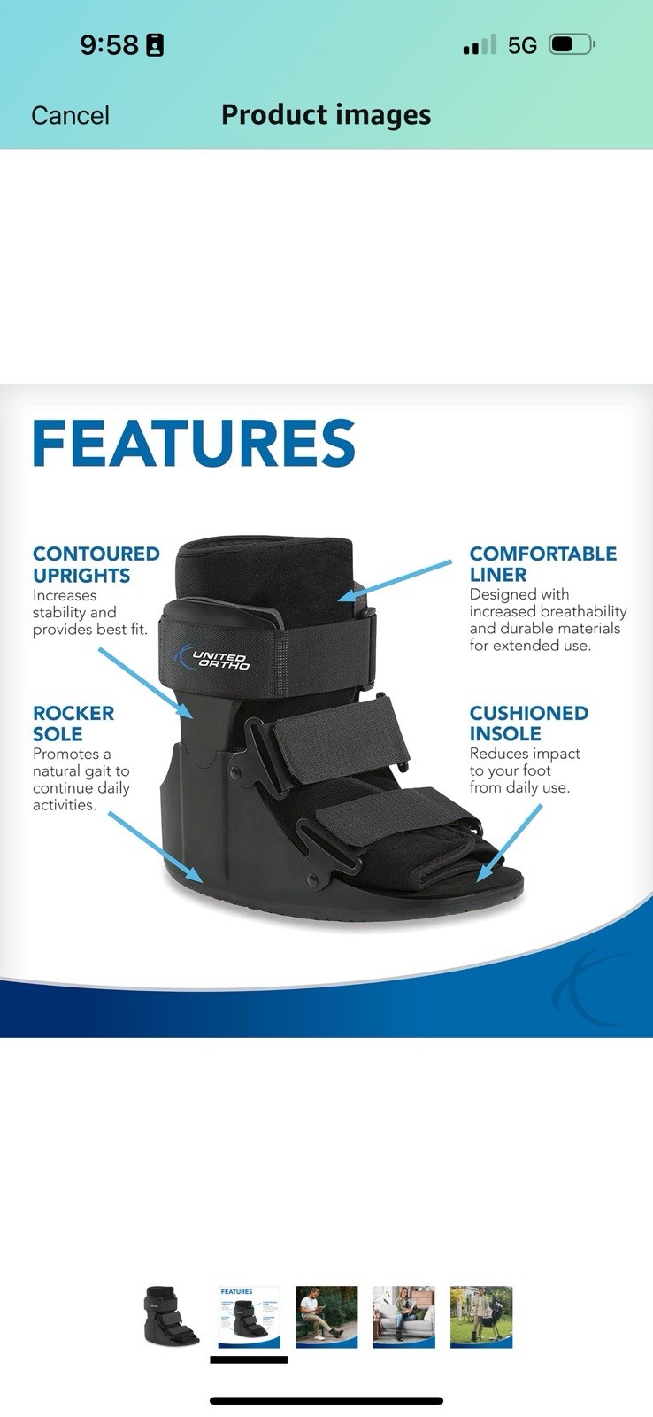 NEW United Ortho USA14013 Short Cam Walker Fracture Boot, Large, Black