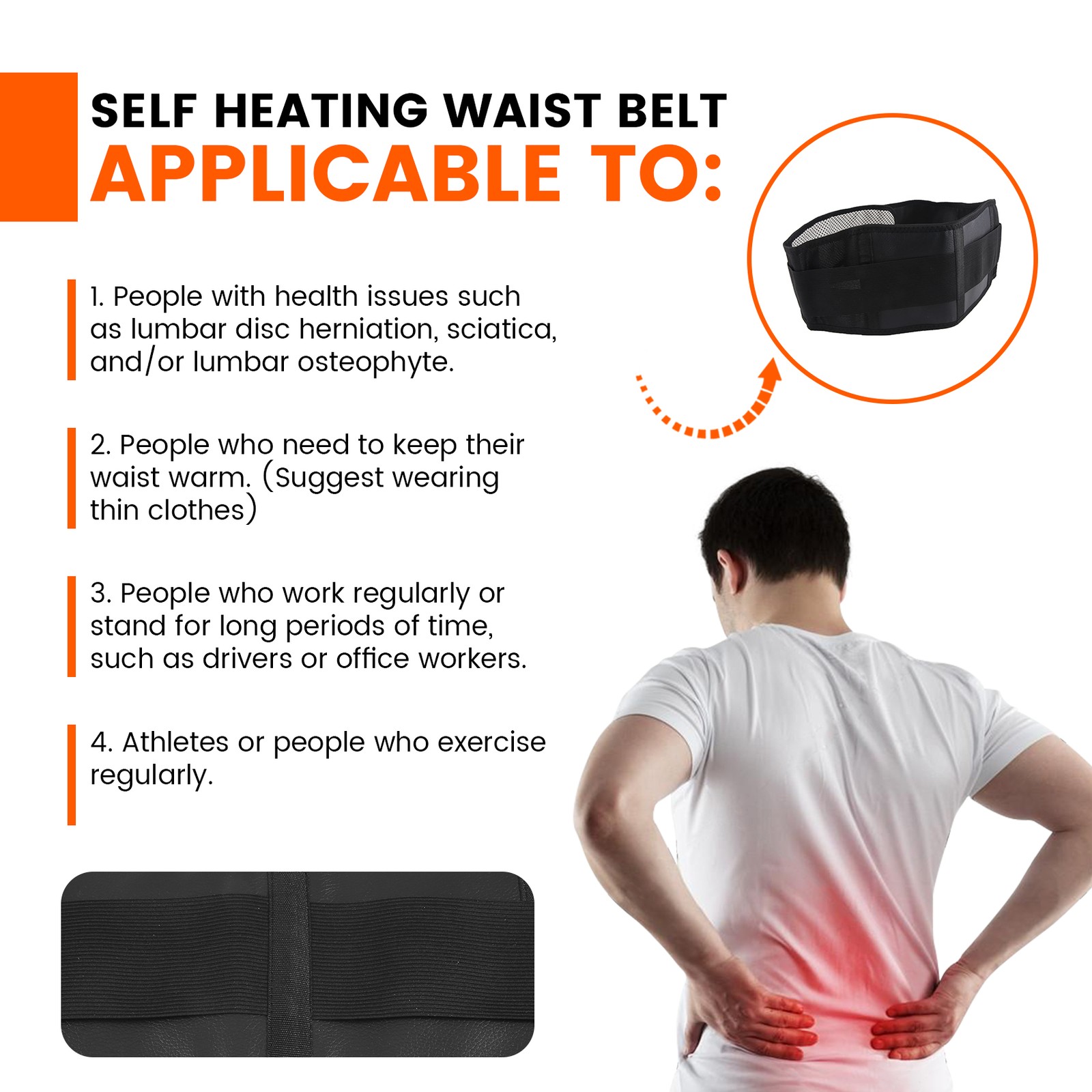 Adjustable Waist Tourmaline Self Heating Magnetic Therapy Back Waist5024