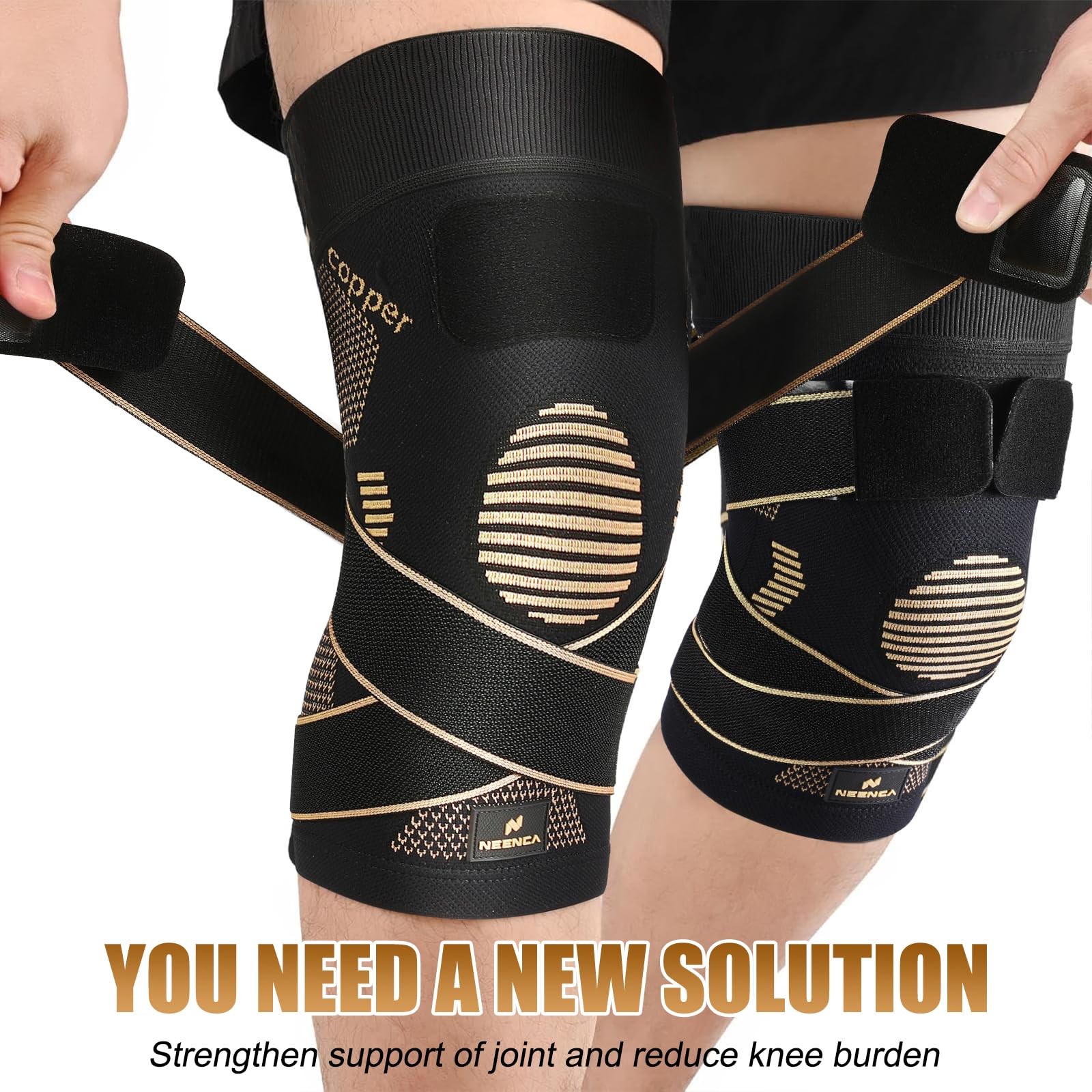 NEENCA Copper Knee Brace with Straps for Medium, High Copper-Single