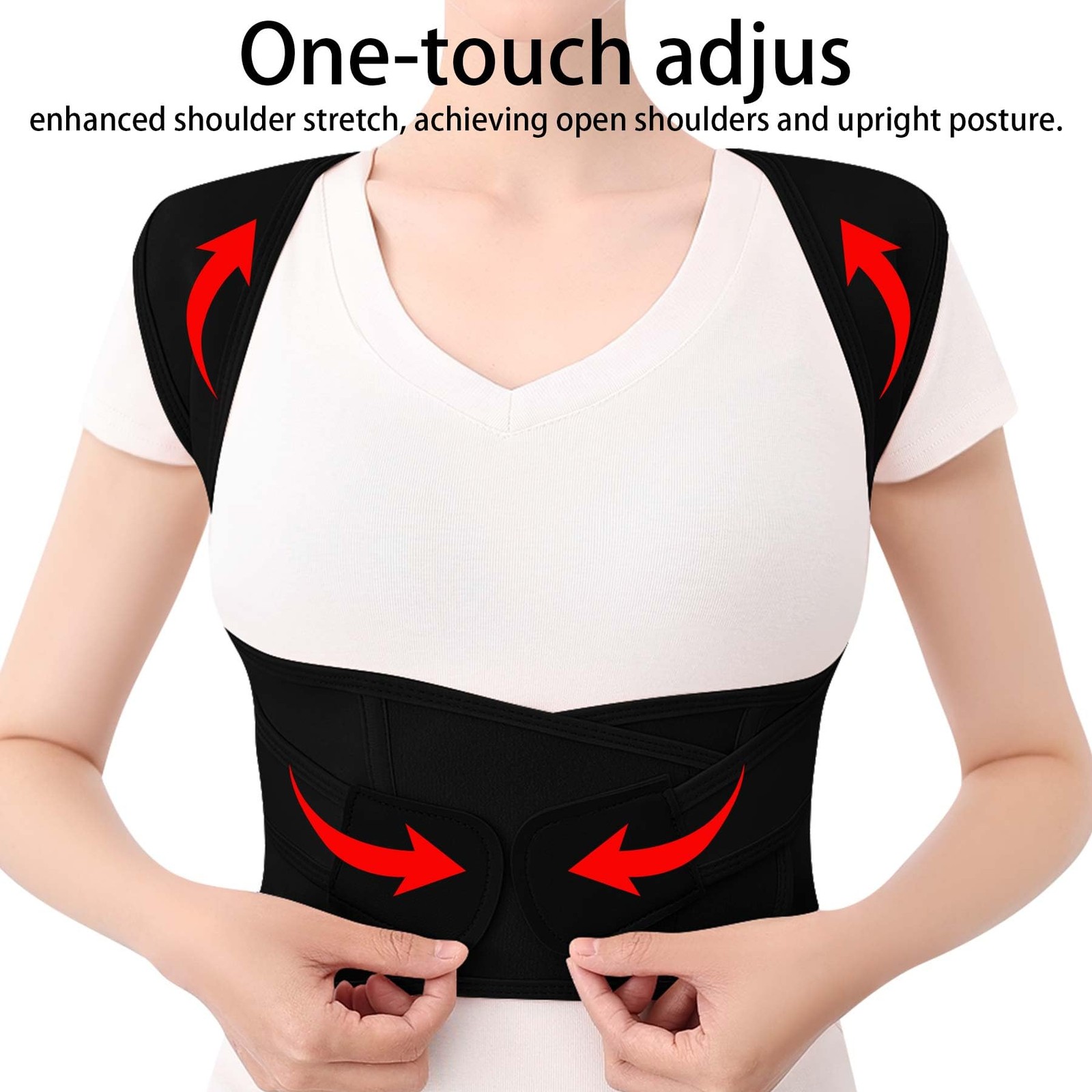 QFE Posture Corrector for Women and Men Back Brace Upper Support Large, Black