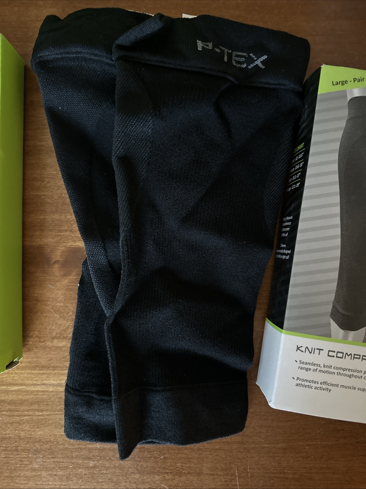 P-TEX ** KNIT COMPRESSION CALF SLEEVES ** P-TEXC400**LARGE Pair ** BLACK **NEW**