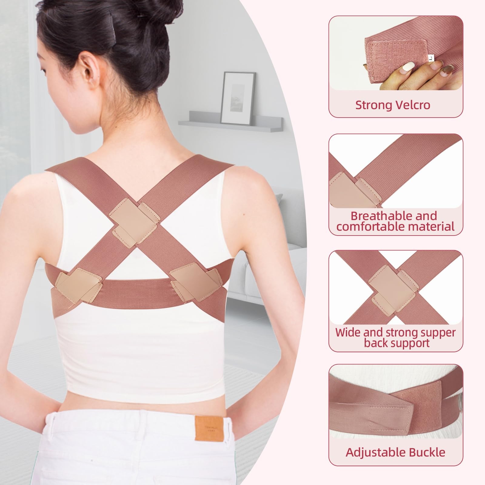 Malloraned Posture Corrector for Women,Upper Back Brace Pain Medium, Pink