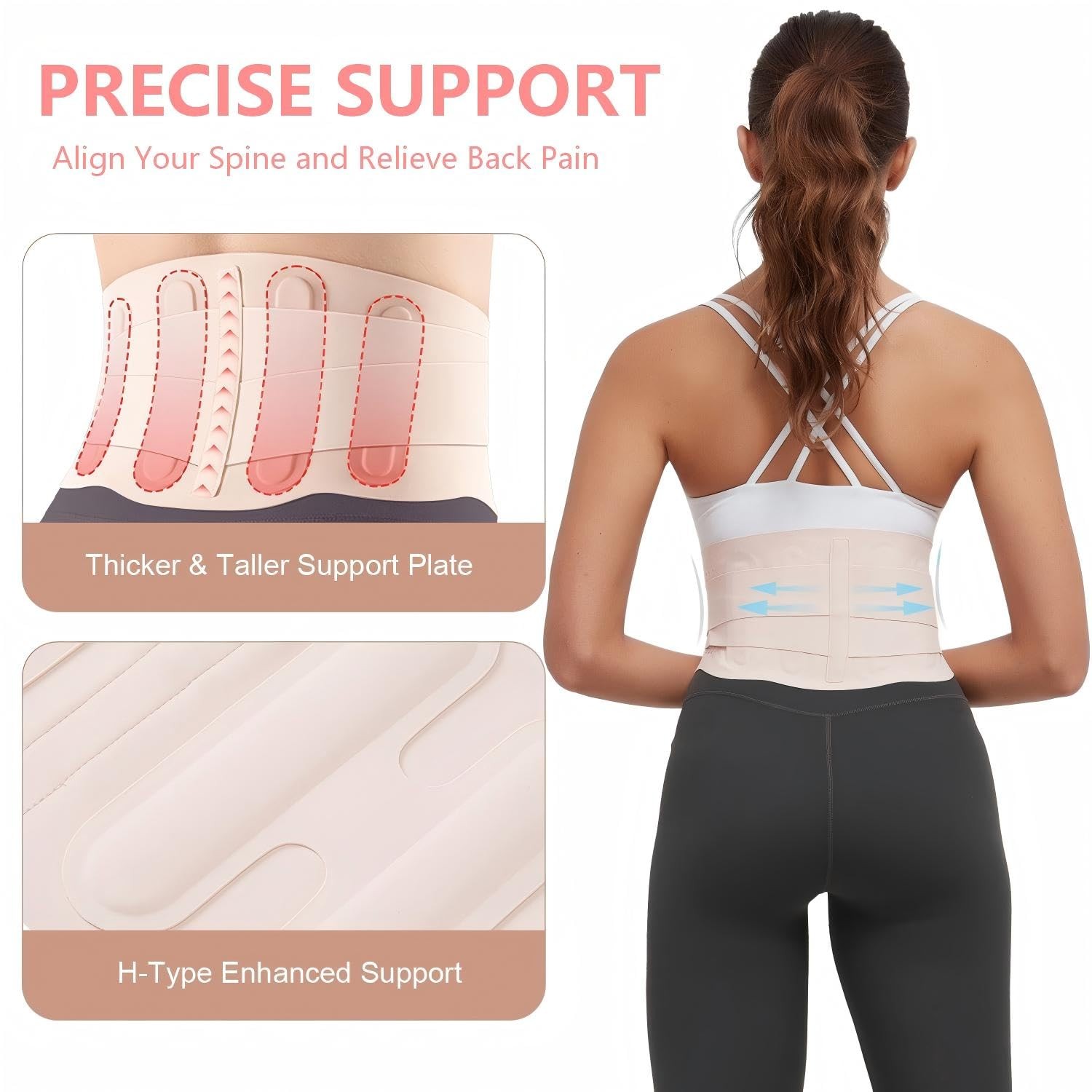 Ultra Thin Lower Back Brace Lumbar Support Belt Medium Pink 1 PCS