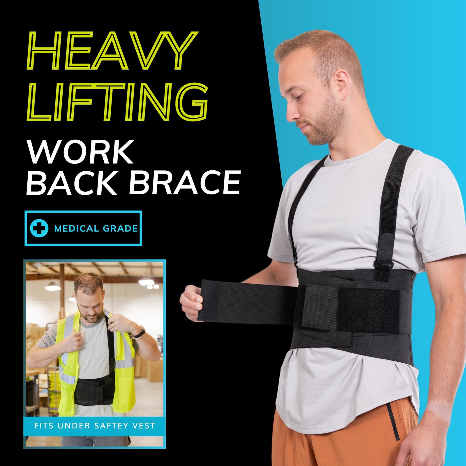 Work Back Brace – Industrial Lower Back Pain Protection Belt for Men and Wome…