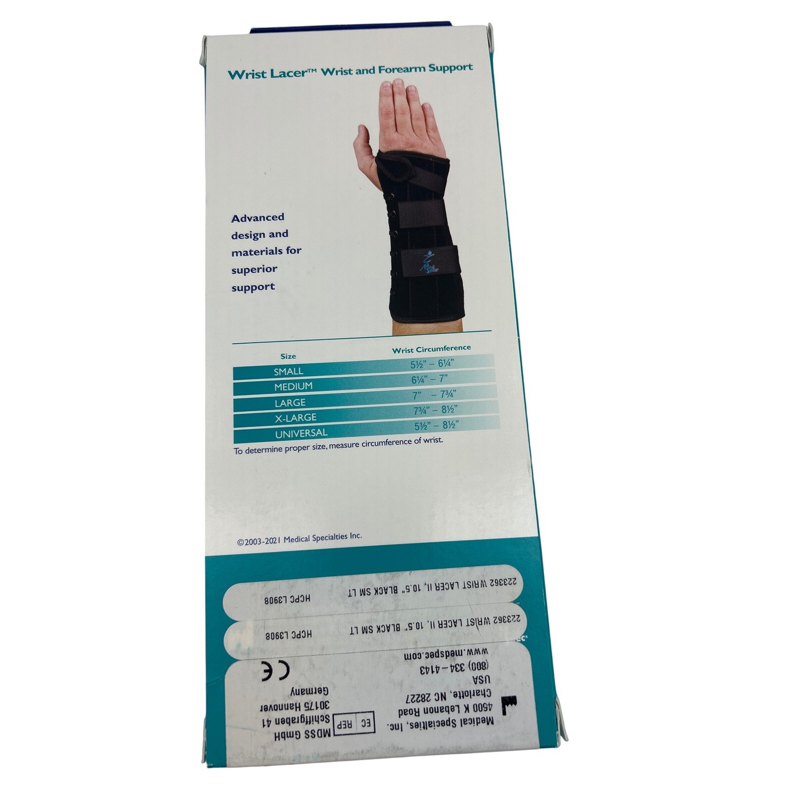 Med Spec Wrist Lacer II 10.5″ Wrist Forearm Support Small Left Black 223362 NEW