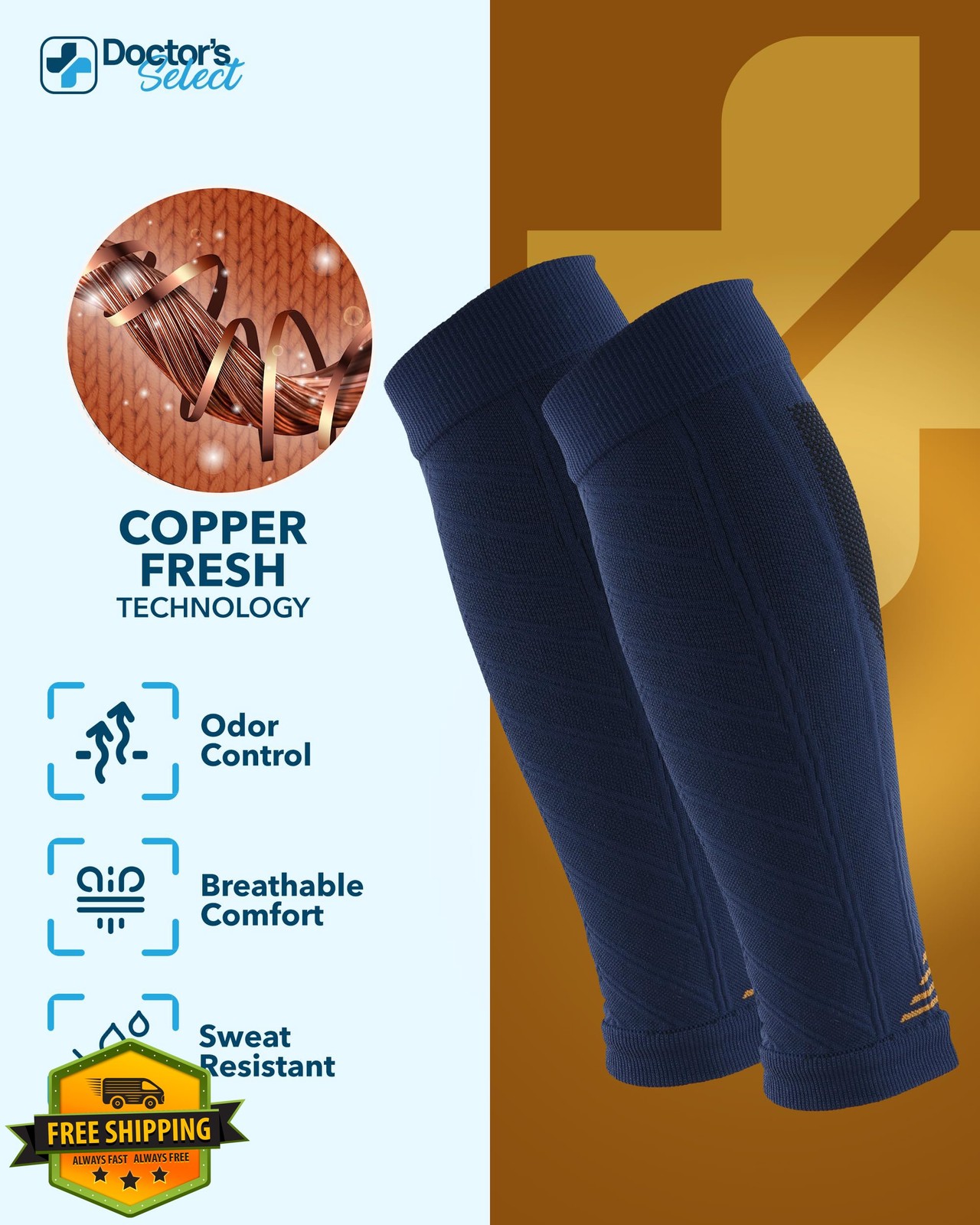 Doctor’s Select Copper Calf Compression Sleeve Gray/Navy 2 Pairs 4X-Large
