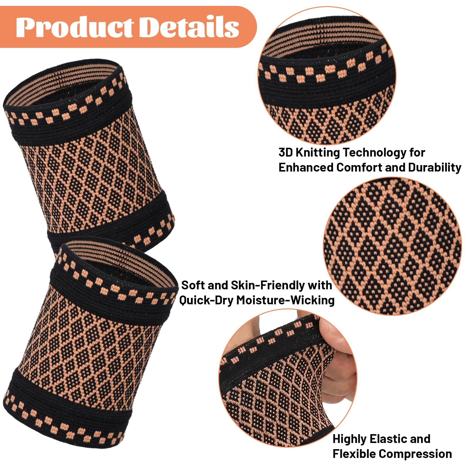 2 Pcs Wrist Compression Brace, Elastic Wrist Sleeve Soft Wrists Wrap Wristban…