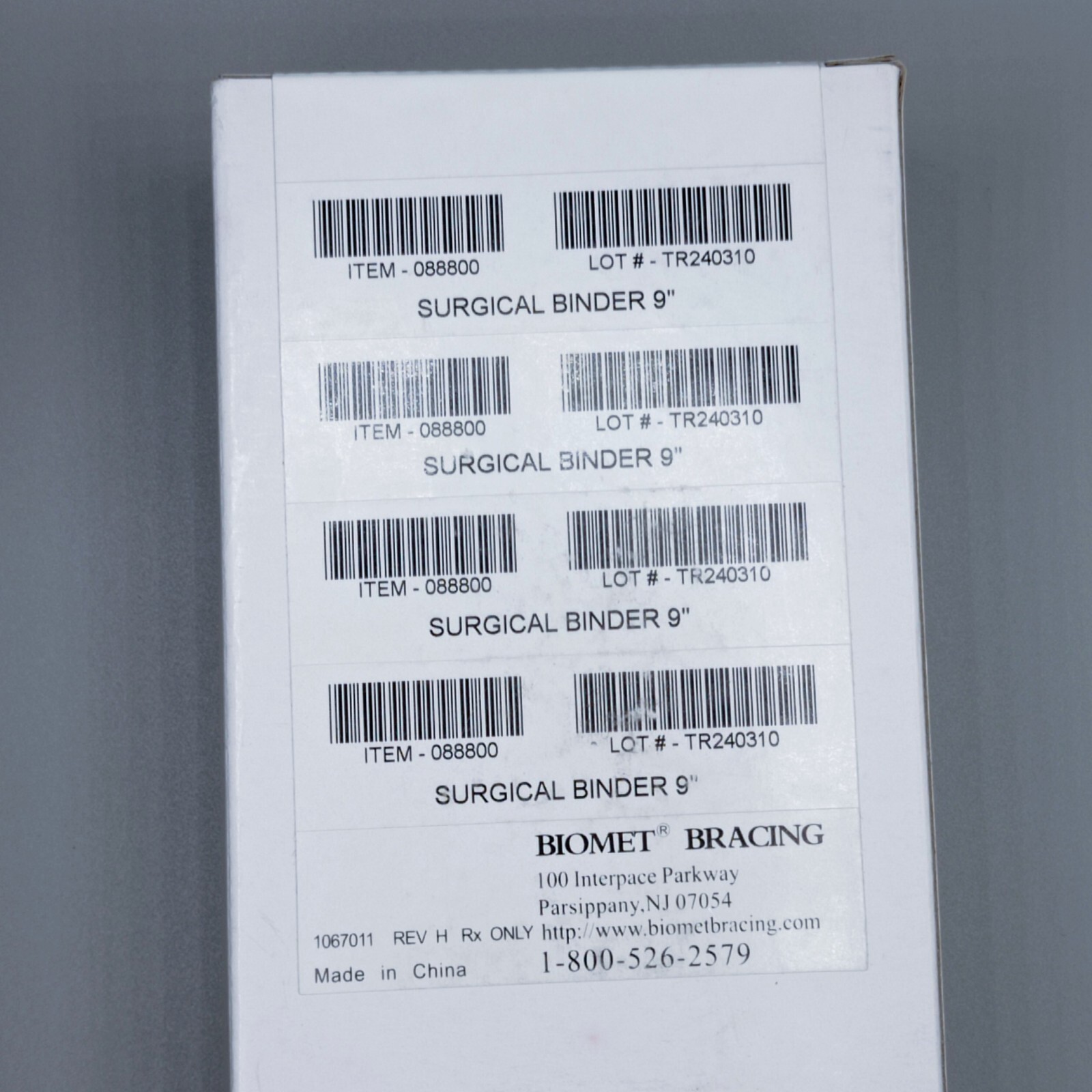 Surgical Binder 9″ Universal Three-Panel 088800 Biomet Bracing White