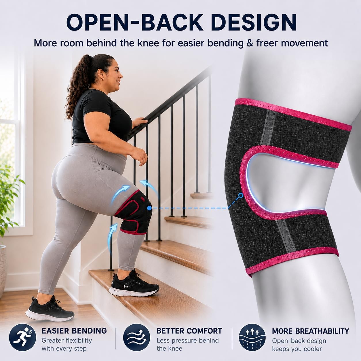 Fit Geno Knee Brace for Women Plus Size Support XL / 2XL / 3XL, Garnet