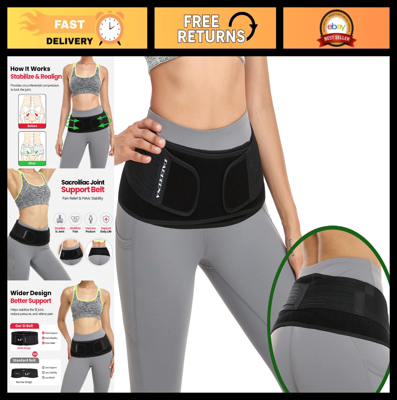 Adjustable Sacroiliac SI Joint Hip Belt for Pain Relief – Lower Back Support Bra