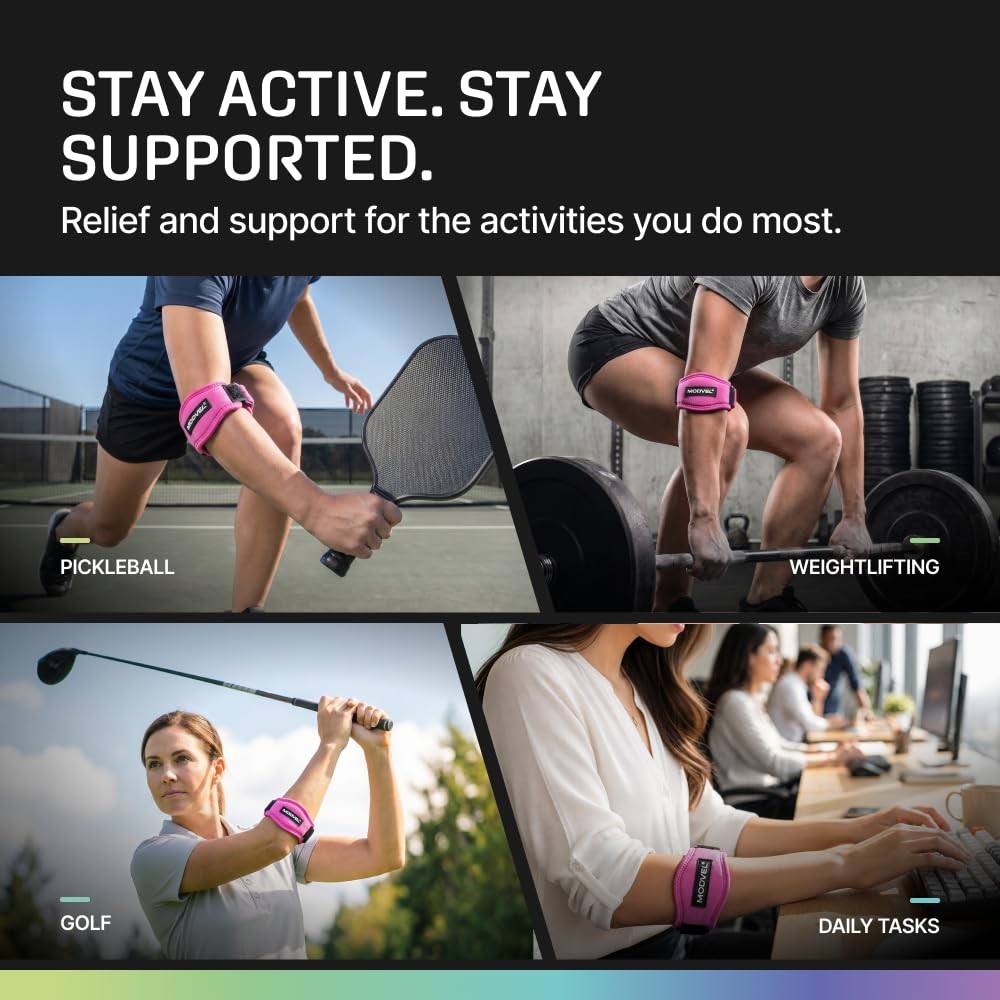 Modvel Adjustable Elbow Patellar Tendon Support Strap, Golf & One Size, Pink