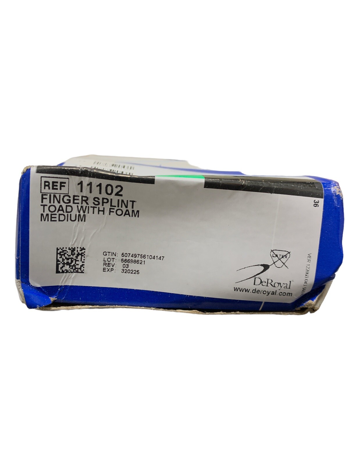 DeRoyal Finger Splint Toad with Foam Medium Ref 11102 1dz NIB Sealed Exp 02/2032