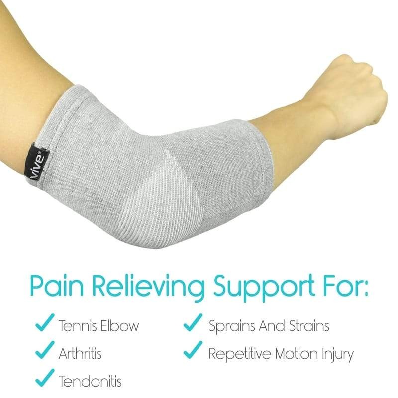 VIVE Elbow Sleeve (Pair) – Bamboo Charcoal Compression Support Brace (Gray) Smal