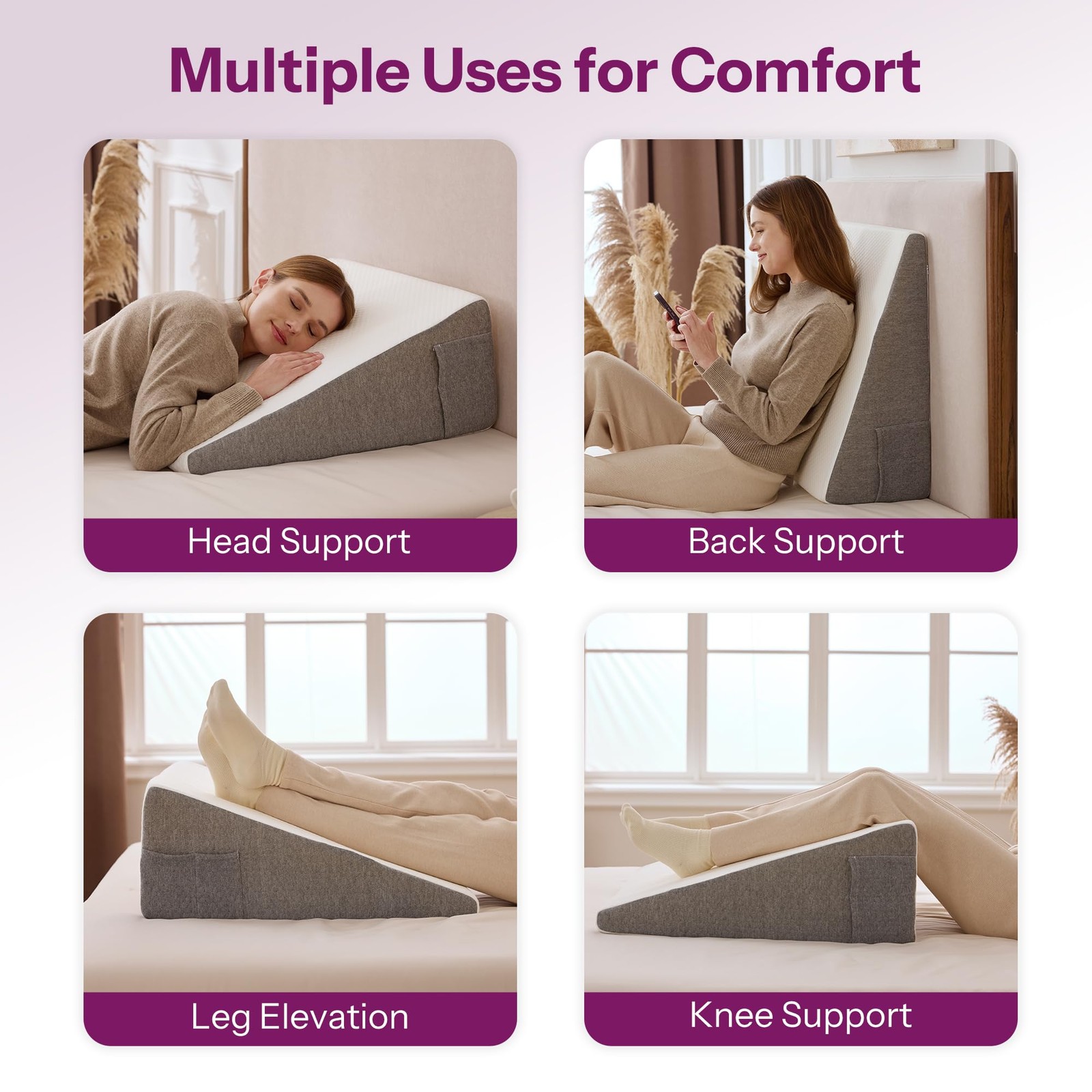 Wedge Pillow with Foam Top for 25 x 24 x 8 inches (Pack of 1), White