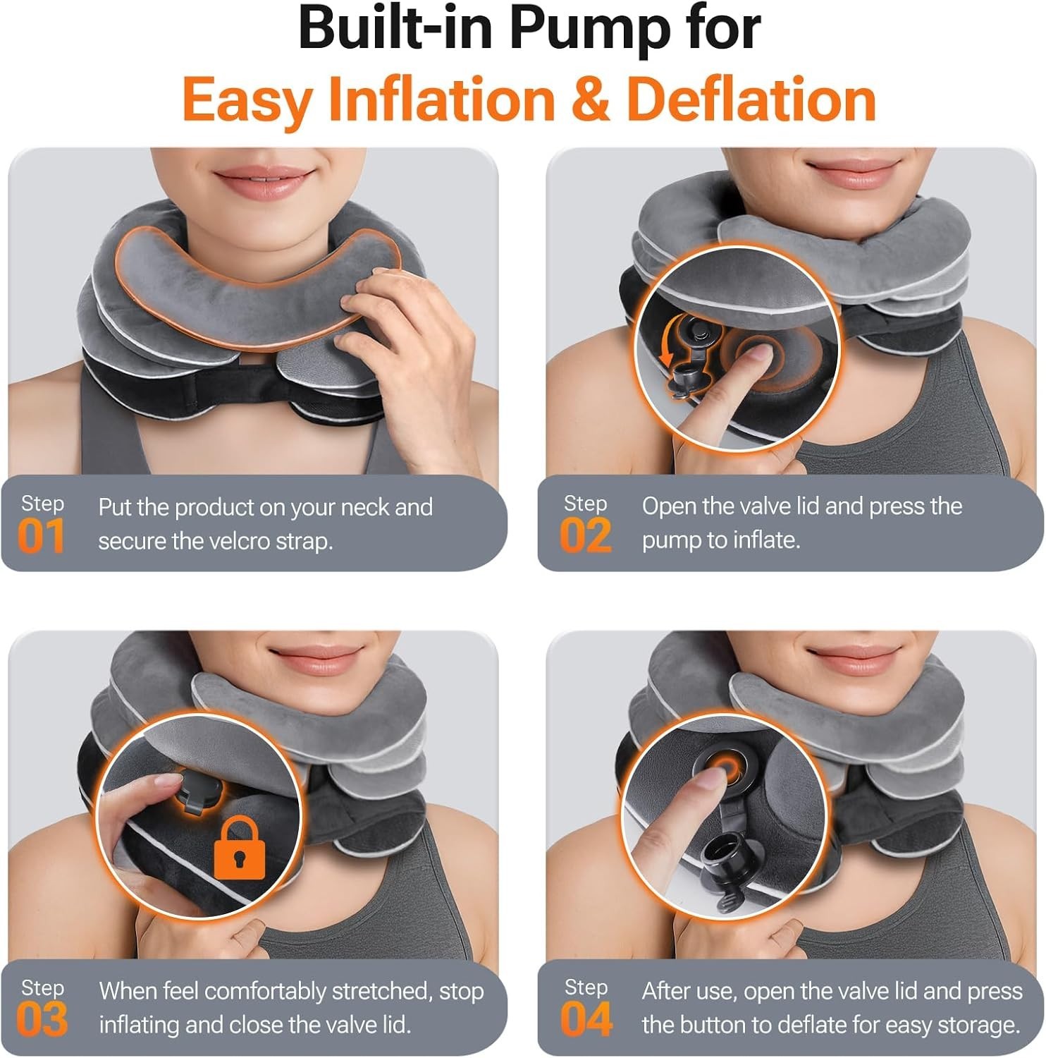 3-Layer Inflatable Neck Stretcher for Pain Relief – Custom Fit 11.4-14.0 in