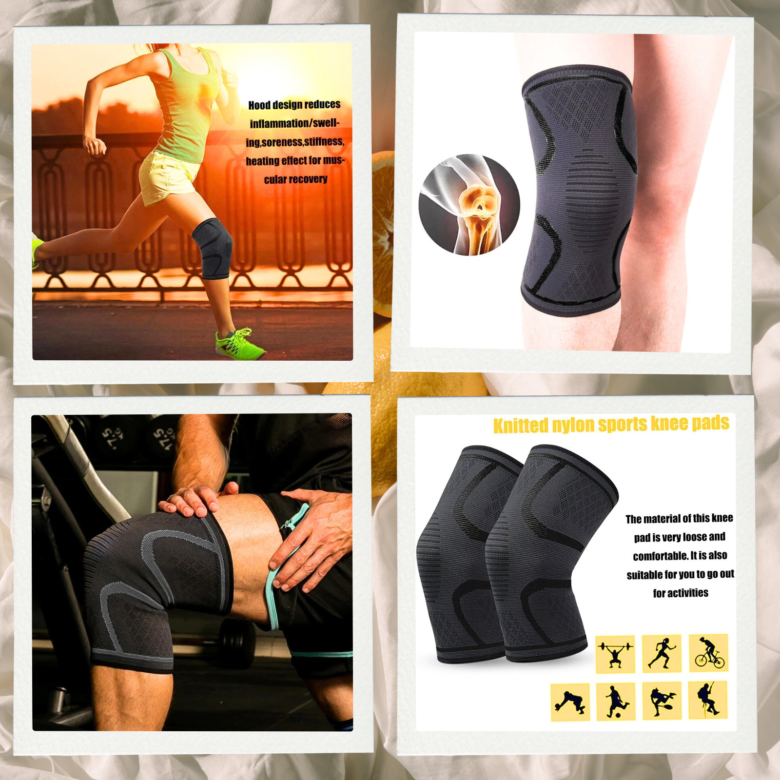 2 Pack Knee Compression Sleeves Brace Support for Men Women Arthritis Running