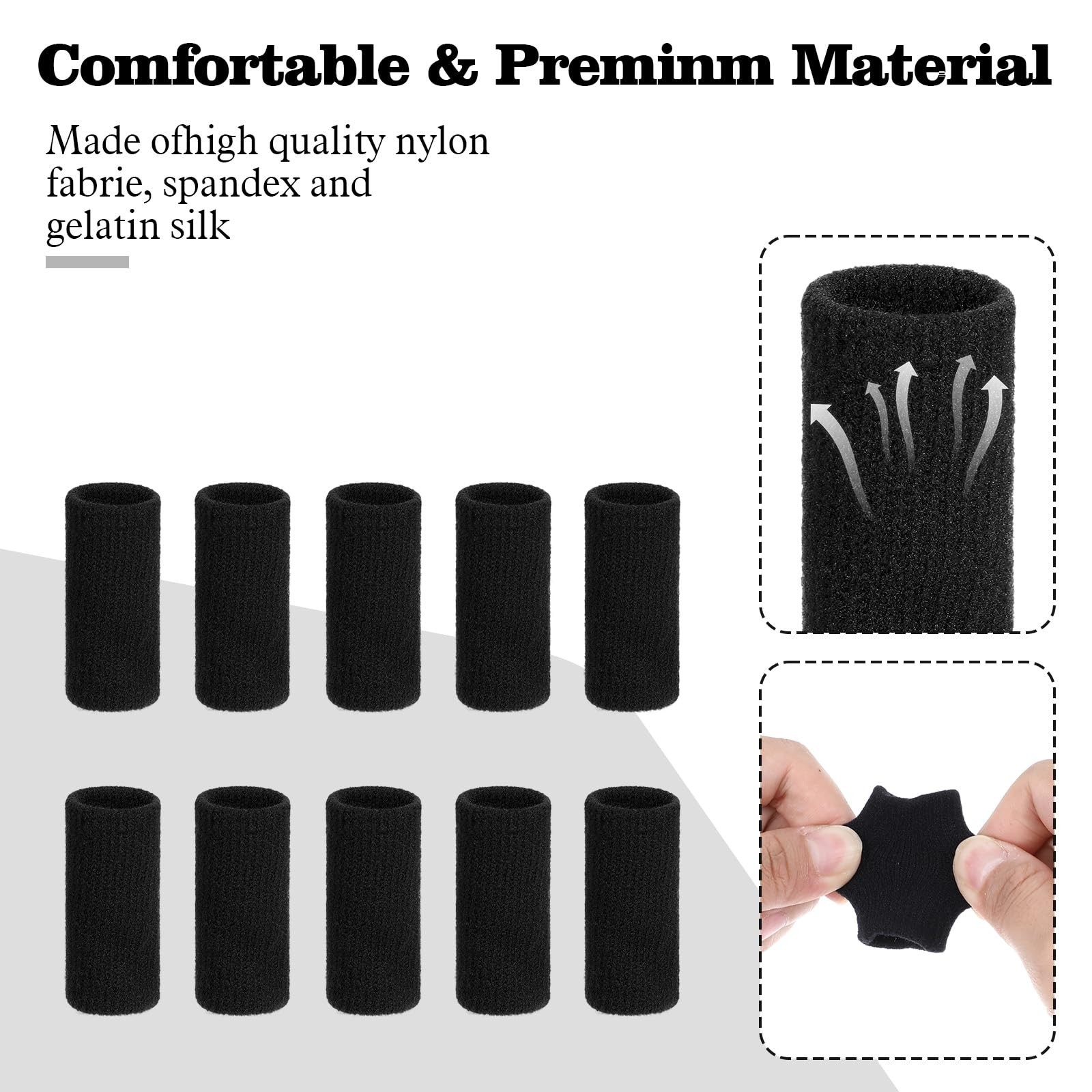 ElevateTech Finger Sleeves Protectors, 10 Pcs One Size, black