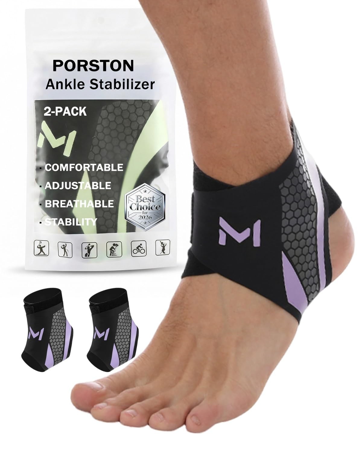 Porston Purple Ankle Brace Lace Up Stabilizer